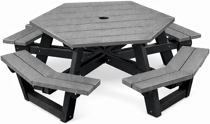 Frog Furnishings Hex Table Bench, Portable Outdoor, for All Weather, Backyard, Dining Party, Patio, Also for School, College, Park, Playground, Swimming Pool