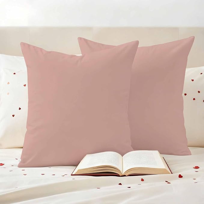 Outdoor Pillow Covers 16 x 16 Inches, Pink Pure Color Waterproof Throw Pillow Cover Set of 2, Aesthetics Contemporary Luxury Decorative Square Cushion Covers for Patio/Couch/Garden
