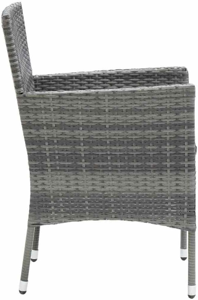 3 Piece Outdoor Dining Set Grey PE Rattan Square Bistro Table and 2 Chairs with Cushions for Patio Balcony Garden Space Saving Furniture Set for 2 People