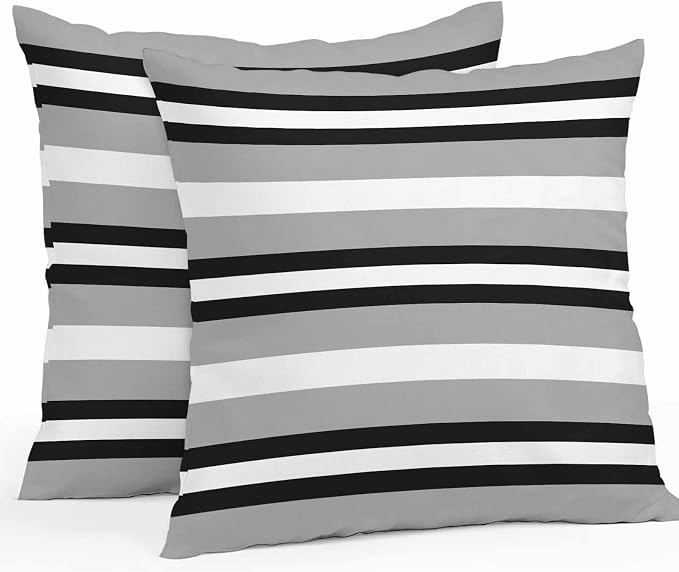 Black Gray Striped Outdoor Pillow Covers 18x18 Inch Throw Pillow Covers Set of 2 Waterproof Decorative Pillow Cases Contemporary Minimalist Lines Art Cushion Covers for Patio Furniture Garden Couch