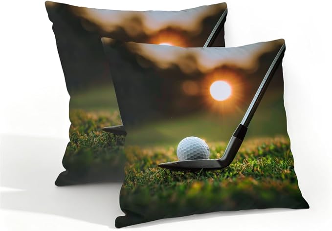 16x16 Inch Outdoor Pillow Covers Set of 2 Waterproof Throw Pillow Covers Decorative Couch Cushion Covers Sports Golf Theme Square Pillowcases Protectors for Patio Garden Sofa