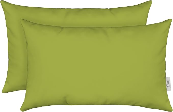 RSH DECOR: Sunbrella Lumbar Throw Pillows Set of 2 | 20" x 12" | Water and Fade-Resistant Performance Fabric | Outdoor Pillow Covers with Down-Alternative Inserts | Canvas Macaw Moss Green