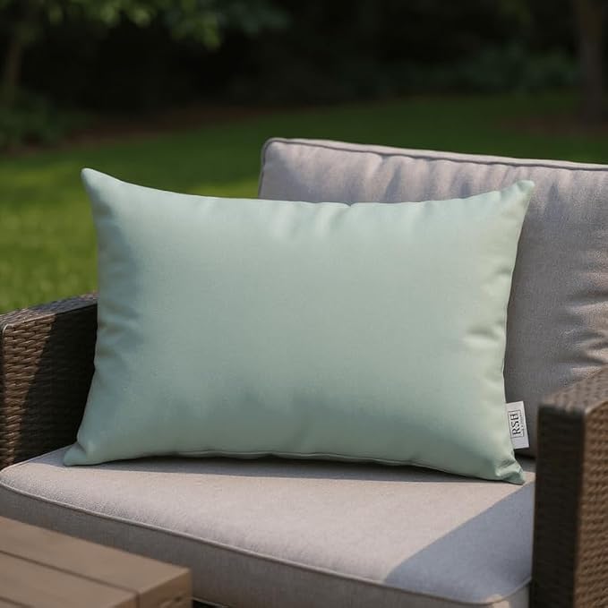 RSH DECOR Sunbrella 26" x 16" Lumbar Throw Pillows Set of 2 | Water and Fade-Resistant Performance Fabric | Outdoor Pillow Covers with Down-Alternative Inserts | Made in USA (Canvas Spa Muted Teal)