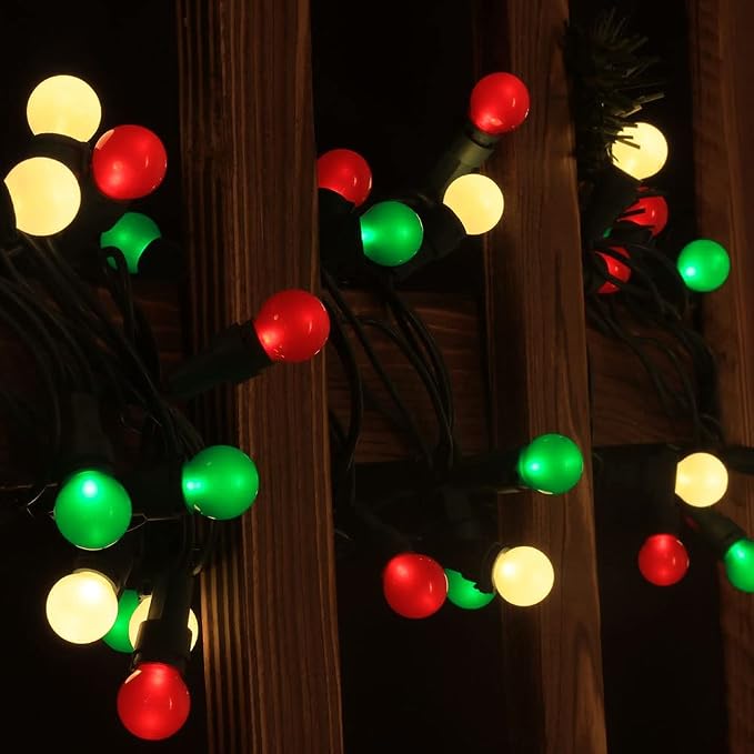Red White and Green Christmas Lights Outdoor Pearlized G15 70 LED 19ft Plug in Mini Globe String Lights Multi Color Green Wire for Indoor Patio Xmas Tree