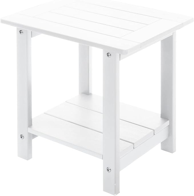 Meluvici Double Adirondack Outdoor Side Table Weather Resistant, Patio Rectangular End Table for Adirondack Chair, White