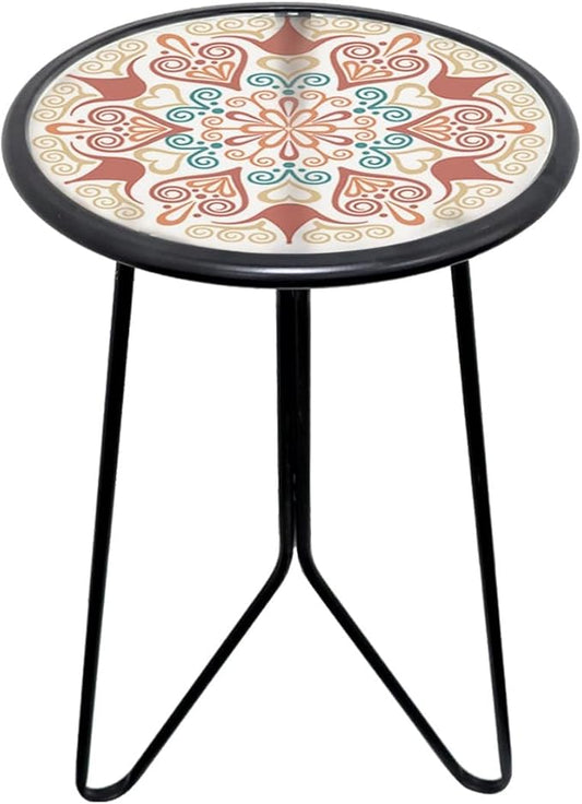LIFFY Outdoor Metal Side Table,12" Small Outdoor Accent Table with Glass Top,Indoor Round Home Decorative End Table,Weather Resistant Patio Plant Stands Outside for Garden Bedroom Kitchen Balcony