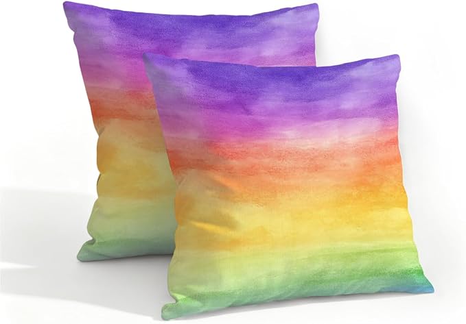 16x16 Inch Outdoor Pillow Covers Set of 2 Waterproof Throw Pillow Covers Decorative Couch Cushion Covers Watercolor Rainbow Square Pillowcases Protectors for Patio Garden Sofa