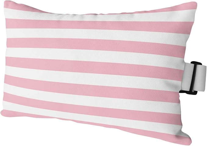 T&H XHome Outdoor Pillow for Chaise Lounge Chair, Pink and White Stripes Waterproof Headrest Pillow Lumbar Pillows with Adjustable Elastic Strap for Beach, Poolside, Patio, Office (1 Pack)