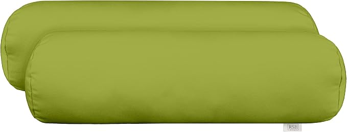 RSH Décor Sunbrella Neck Roll Pillows–Set of 2 |20”x6”| Indoor Outdoor Decorative Pillow for Patio, Porch, Beachhouse,Lounge Chair|Water&Fade-Resistant Fabric|Canvas Macaw Moss Green - Made in USA