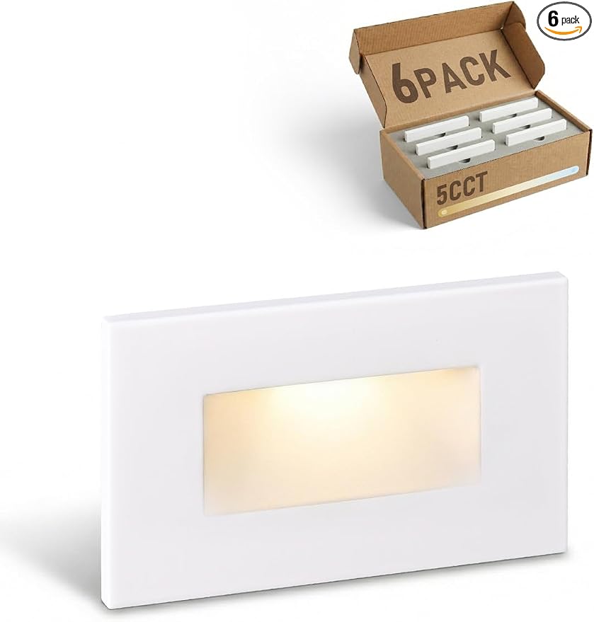 LEONLITE 6-Pack 5CCT 120V LED Step Lights, Horizontal, White | 150LM, 5%-100% Dimmable, CRI90, ETL, Indoor Outdoor Stair Lights, Wet Location, 2700K/3000K/3500K/4000K/5000K, Aluminum