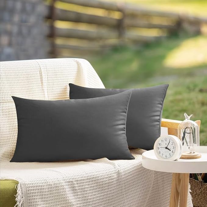 VAKADO 12x20 Outdoor Waterproof Throw Pillow Covers Set of 2 Decorative Grey Outside Patio Furniture Cushion Cases Decor for Garden Bench Porch Couch Tent Sunbrella