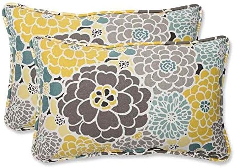 Pillow Perfect Bright Floral Indoor/Outdoor Accent Throw Pillow, Plush Fill, Weather, and Fade Resistant, Lumbar - 11.5" x 18.5" , Blue/Tan Lois, 2 Count