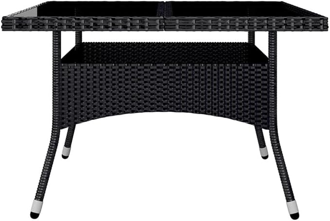 Afuera Living 9-Piece Outdoor Dining Set, Black Poly Rattan and Acacia Wood, Weather-Resistant, Removable Cushion Covers, Modern Style Patio Furniture for Garden or Deck Seating