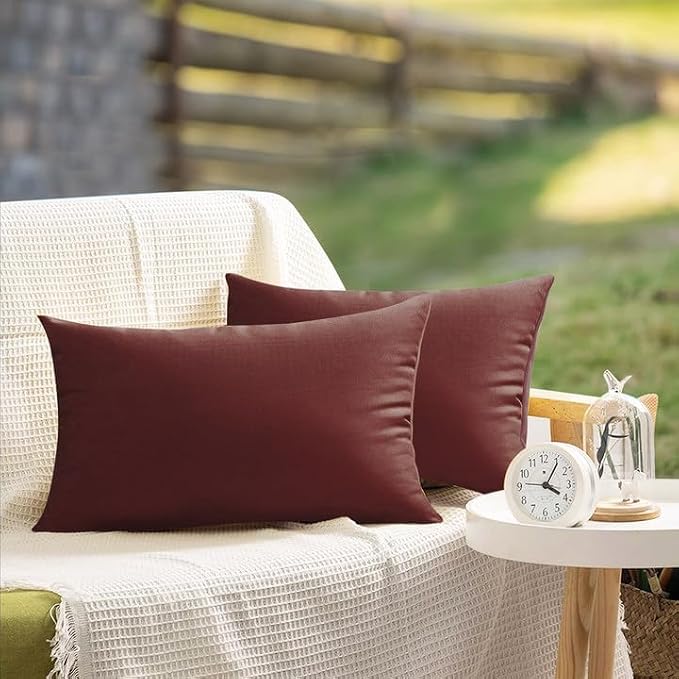 VAKADO 12x20 Lumbar Outdoor Waterproof WineRed Throw Pillow Covers Set of 2Decorative Tender Green Outside Patio Furniture Cushion Cases Decor for Garden Bench Porch Couch Tent Sunbrella