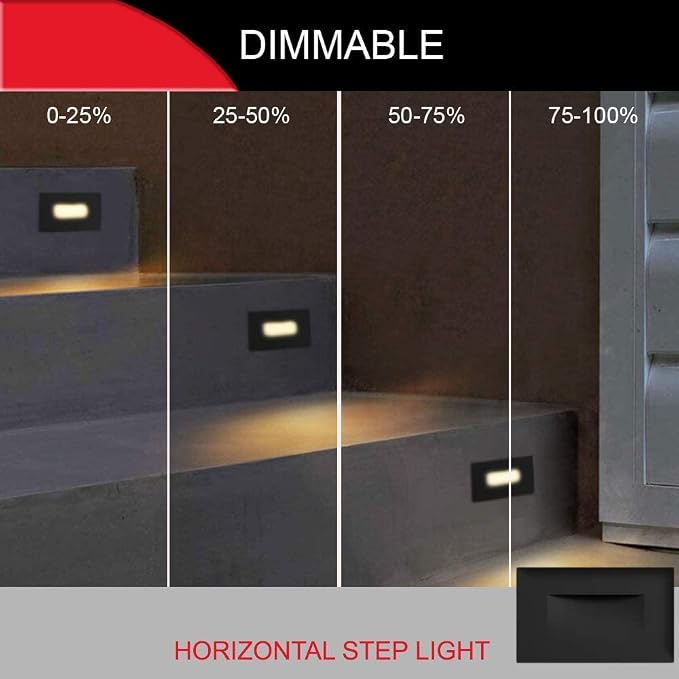 Ciata LED Stair Lights Indoor, Step Lights Outdoor Light 3 Watt, Warm White Stairway Lighting for Outdoor and Indoor Stairs 3000K Concrete, Home Theater Lighting, Black Finish, Horizontal, 3 Pack