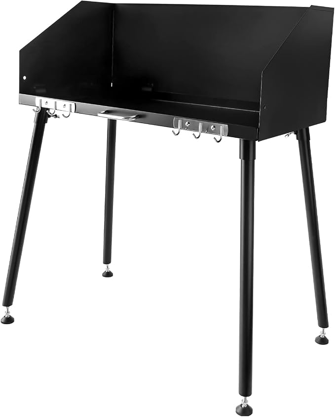 Carbon Steel Camp Cooking Table,38x16 Inch Heavy Duty Dutch Oven Table,with Three-Sided Windscreen and Four Legs for Grill Travel Table Outdoor Picnic,Beach,BBQ,Backyards