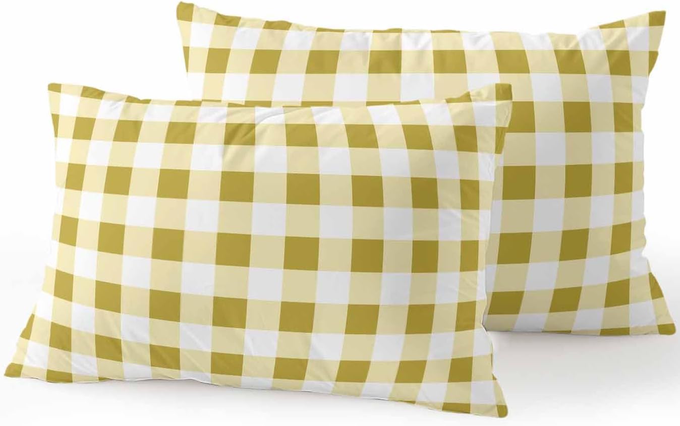 Waterproof Outdoor Pillow Set of 2 Buffalo Plaid Decorative Throw Pillows Cover & Insert 20x12 Inch Lumbar Pillowcase Yellow Check Lines Pillows for Couch Sofa Bed Patio Furniture Indoor Outdoor