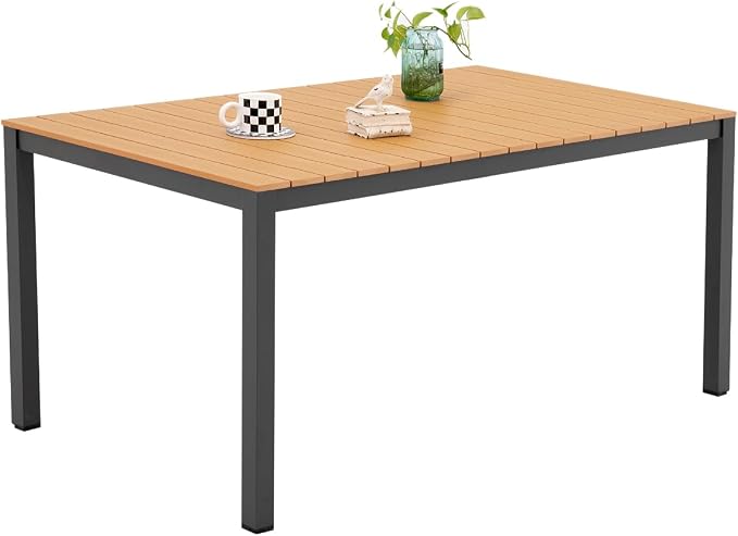 Outdoor Dining Table for 4-6 People Weather-Resistant Rectangle Patio Dining Table with Aluminum Frame for Garden Backyard Porch, Grey