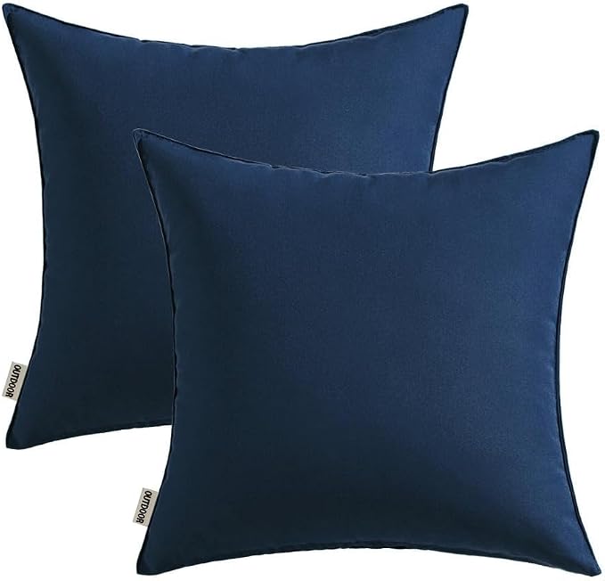 MIULEE Decorative Outdoor Waterproof Pillow Covers 18x18 Dark Blue | Decorative Patio Furniture,Pack of 2,Accent Square Soild Throw Pillow Covers,Summer Garden Tent Couch Sofa