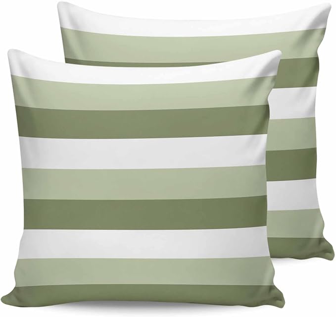 Pack of 2 Ombre Green Stripe Outdoor Pillow Waterproof Covers 24x24 inch, Geometric Art Polyester Throw Pillow Covers Garden Cushion Decorative Case for Patio Couch Decoration