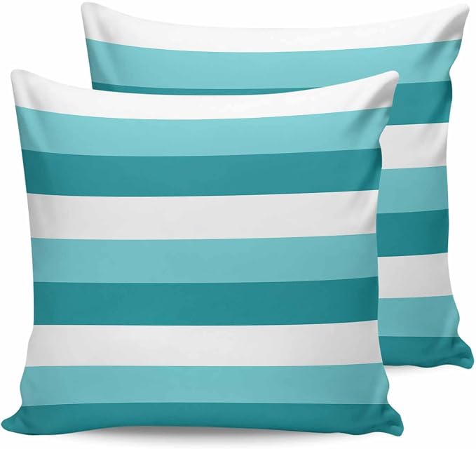Pack of 2 Turquoise Green Stripe Outdoor Pillow Waterproof Covers 26x26 inch, Modern Art Polyester Throw Pillow Covers Garden Cushion Decorative Case for Patio Couch Decoration