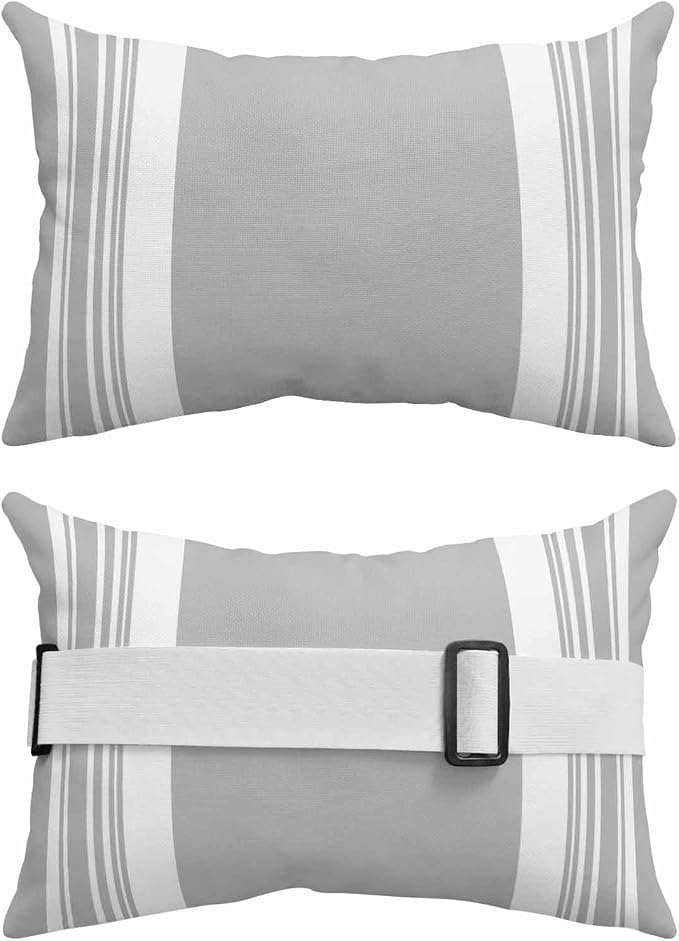 Outdoor Lumbar Pillow Set of 1, Farmhouse Grey Waterproof Beach Headrest Pillow with Inserts, Aesthetic Modern Line Striped Recliner Throw Pillows for Patio Furniture, 11 x 16