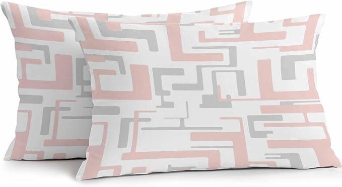 Vandarllin Outdoor Throw Pillows Covers 20x12 inch Set of 2 Waterproof Pink Geometric Stripes Decorative Zippered Cushion Covers for Patio Furniture, Modern Abstract Lines Lumbar Pillowcases