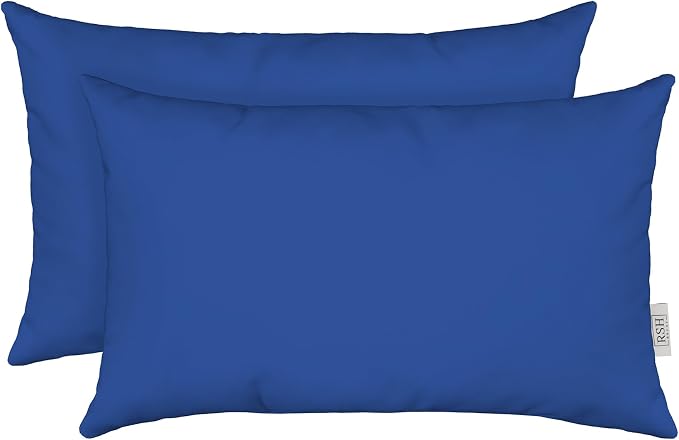 RSH DECOR: Lumbar Throw Pillows Set of 2 | 20” x 12" | All-Weather Spun Fabric | Water and Fade-Resistant | Outdoor Support Pillows for Patio Furniture | Veranda Blue