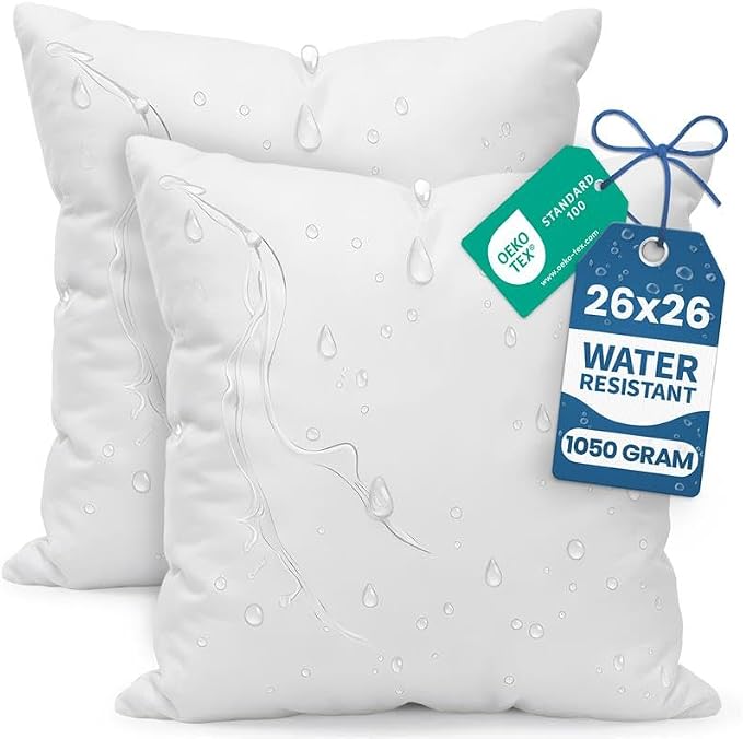 Utopia Bedding 26x26 Outdoor Pillows, Water Resistant Throw Pillows, 2-Pack | Outdoor Throw Pillows, Water Repellent, Decorative Pillow for Patio Furniture & Porches, Plush & Supportive, Pack of 4, White