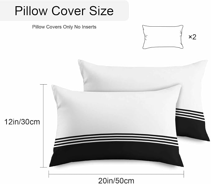Lumbar Pillow Covers 20x12 Inch Set of 2, Black White Striped Waterproof Outdoor Cushion Covers, Modern Abstract Art Aesthetics Decorative Pillowcases for Couch, Sofa, Bed, Garden, Patio