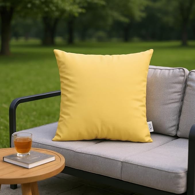 RSH DECOR: Sunbrella Square Throw Pillows Set of 2 | 20" x 20" | Water and Fade-Resistant Performance Fabric | Outdoor Pillow Covers with Down-Alternative Inserts | Canvas Buttercup Yellow