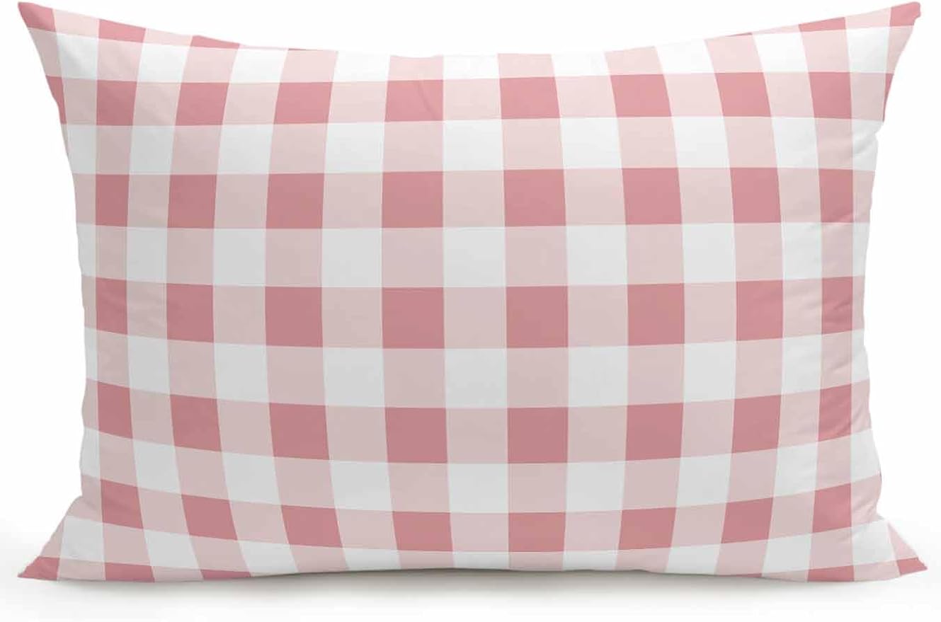 Waterproof Outdoor Pillow 1 Pack Pink Buffalo Plaid Decorative Throw Pillows Cover & Insert 20x12 Inch Lumbar Pillowcase Check Lines Pillows for Couch Sofa Bed Patio Furniture Indoor Outdoor