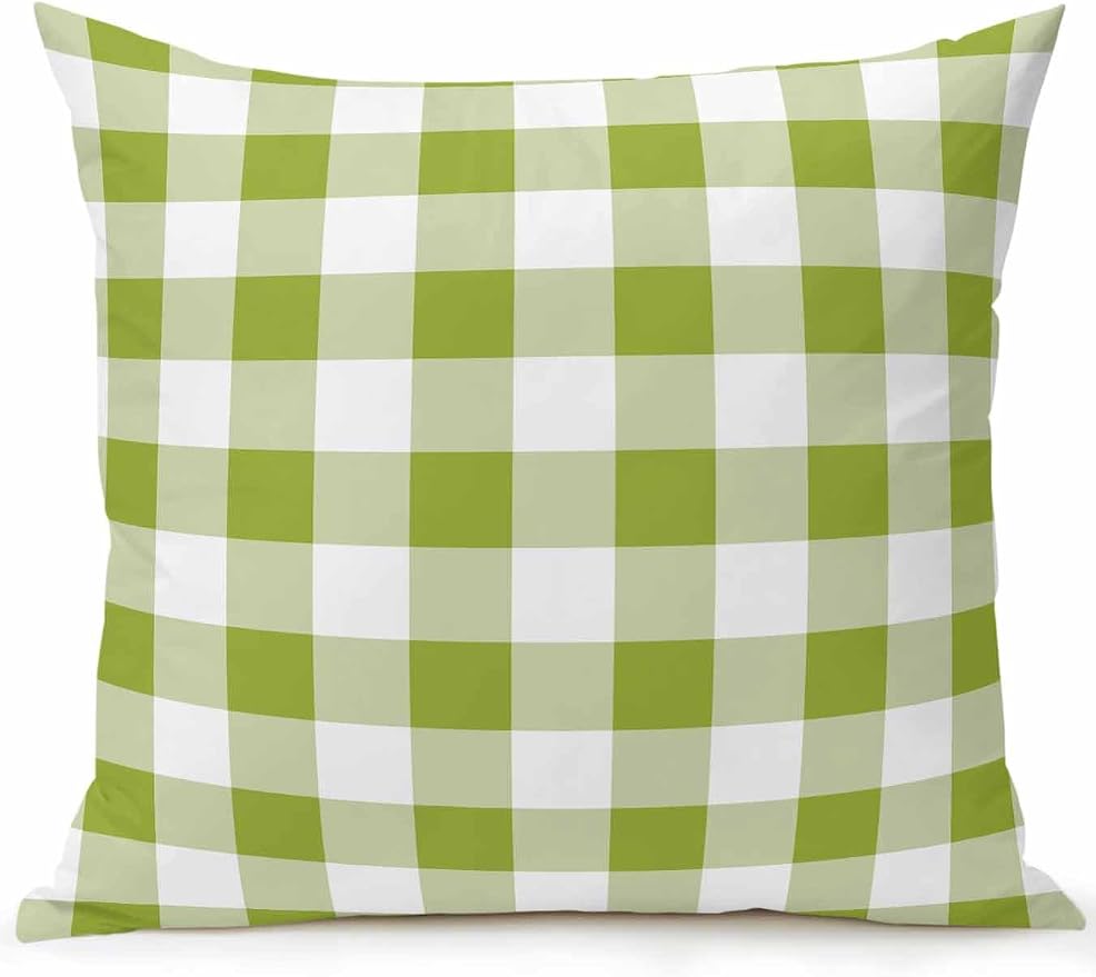 Waterproof Outdoor Pillow 1 Pack Avocado Green Buffalo Plaid Decorative Throw Pillows Cover & Insert 16x16 Inch Pillowcase Check Lines Square Pillows for Couch Sofa Bed Patio Furniture Indoor Outdoor