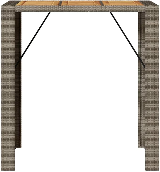 Grey Outdoor Bar Table Rectangular Synthetic Poly Rattan with Powder-Coated Steel Frame Durable Furniture for Garden Patio Dining