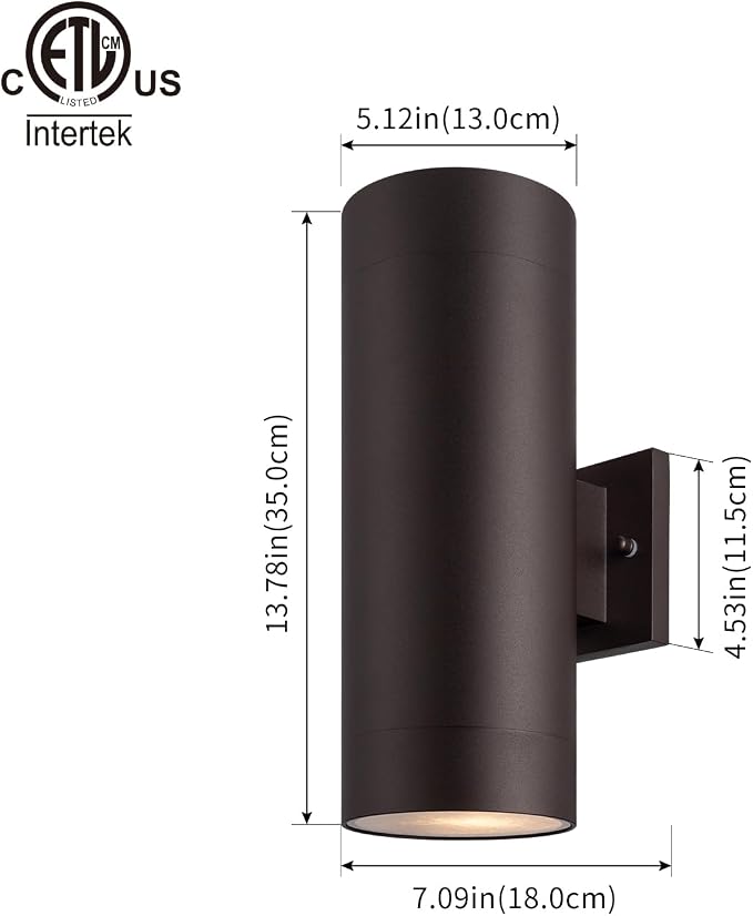 mirrea 14" Modern Outdoor Porch Light 2 Lights, Oil Rubbed Bronze, 2 Pack | Aluminum cylinder exterior fixtures, tempered glass cover, waterproof wall sconce & patio light for outdoor use.