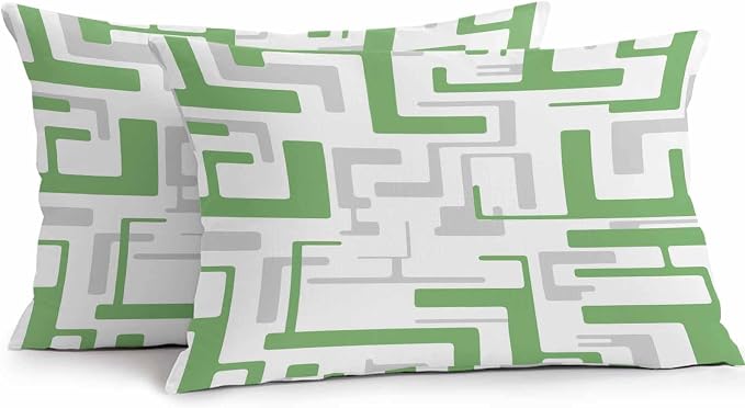 Vandarllin Outdoor Throw Pillows Covers 20x12 inch Set of 2 Waterproof Green Geometric Stripes Decorative Zippered Cushion Covers for Patio Furniture, Modern Abstract Lines Lumbar Pillowcases