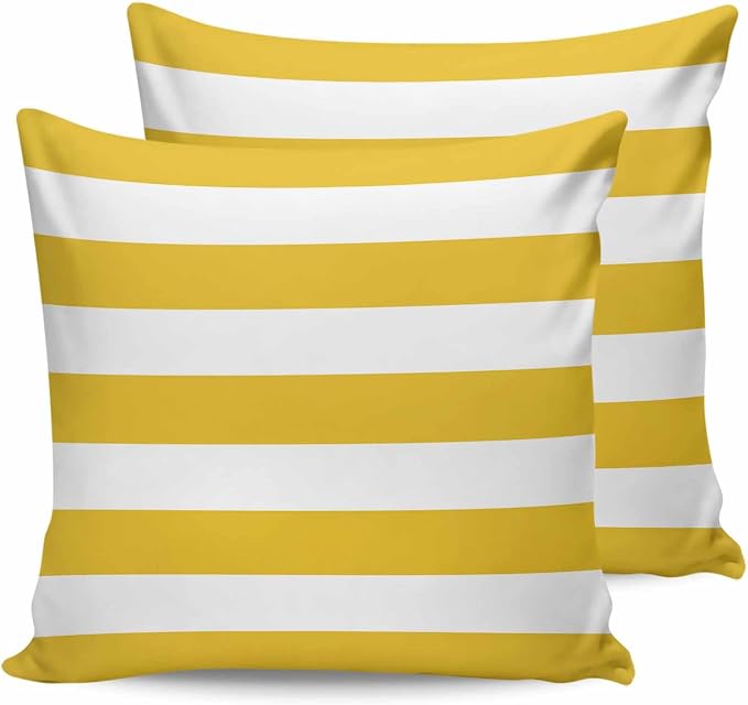 Outdoor Waterproof Throw Pillow Covers Set of 2 Yellow White Stripe Pillowcases 16x16 Inches Simple Style Striped Decorative Pillows Cushion Case Patio Pillows for Couch Bed Chair Garden