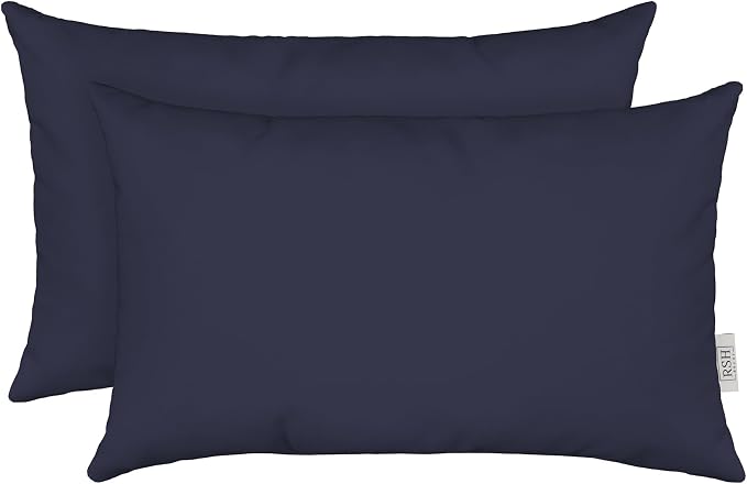 RSH DECOR: Sunbrella Lumbar Throw Pillows Set of 2 | 20" x 12" | Water and Fade-Resistant Performance Fabric | Outdoor Pillow Covers with Down-Alternative Inserts | Canvas Navy Blue
