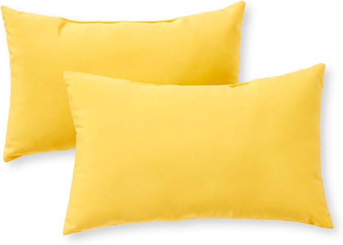 Set of 2 Outdoor Throw Pillows 19 x 12 Inch – Reversible Rectangle Patio Accent Pillows – Weather-Resistant Polyester Fabric – Eco-Friendly Recycled Polyfiber Fill – Sunbeam