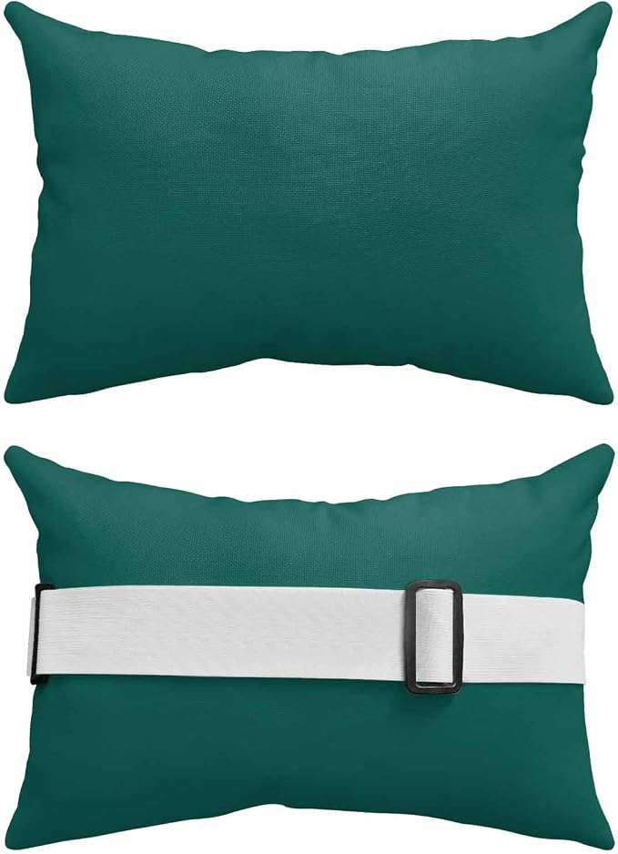 DecorLovee Dark Green Outdoor Recliner Pillows for Head, Modern Pure Green Waterproof Chair Pillow with Elastic Stripe, Farmhouse Chaise Lounge Headrest Pillow for Patio/Beach/Pool 1Pack, 11"x16"