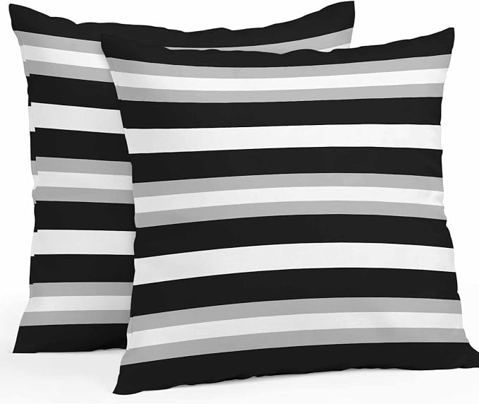 Black Grey Stripe Outdoor Pillow Covers Waterproof, All Weather Cushion Case Set of 2, Minimalist Farmhouse Striped Decorative Pillowcases for Sofa Couch Bed Decor Patio Furniture 16"x16"
