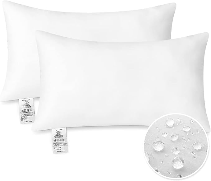 OTOSTAR Premium Outdoor Waterproof Pillow Inserts Pack of 2 Water Resistant 12 x 20 Inches Decorative Throw Pillow Inserts Rectangle Form Pillows for Couch Sham Cushion Stuffer Patio Furniture Decor