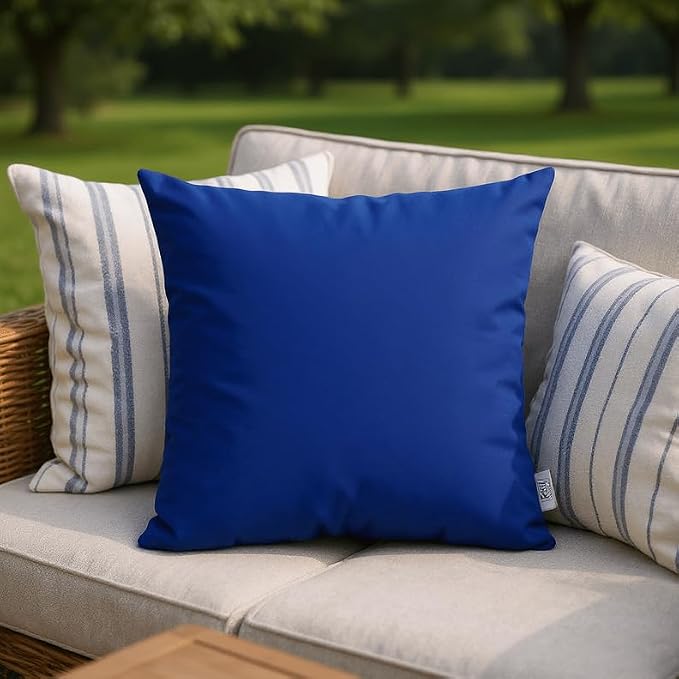 RSH DECOR: Sunbrella Lumbar & Square Pillows Set of 4 | 20" x 12" & 17" x 17" | Water and Fade-Resistant Performance Fabric | Outdoor Throw Pillows for Patio Furniture | Canvas True Blue