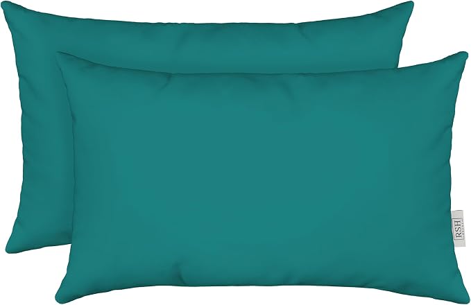 RSH Décor Jumbo Lumbar Pillow Covers – Set of 2 | 26" x 16" | for Outdoor Patio, Lounge, Adirondack, Deck | Water & Fade-Resistant | Includes Down-Alternative Inserts | Peacock
