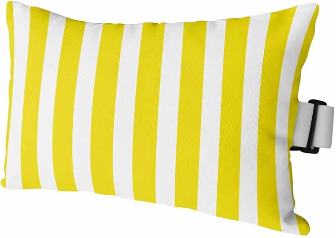 DecorLovee Yellow Striped Outdoor Recliner Pillows for Head, Farmhouse Waterproof Chair Pillow with Elastic Stripe, Yellow White Stripes Chaise Lounge Headrest Pillow for Patio/Pool 1Pack, 11"x16"