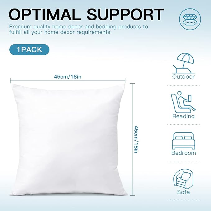 OTOSTAR Waterproof Outdoor Throw Pillow Insert 18x18 Inch Water Resistant Pillow Insert Premium Pillow Stuffer Sham Square Decorative Throw Pillow for Couch Cushion Stuffer Patio Furniture (1 Pack)