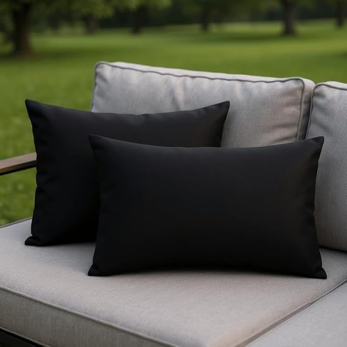 RSH DECOR Sunbrella 26" x 16" Lumbar Throw Pillows Set of 4 | Water and Fade-Resistant Performance Fabric | Outdoor Pillow Covers with Down-Alternative Inserts | Made in USA (Canvas Black)
