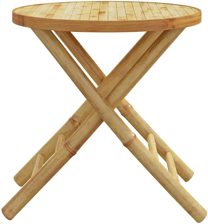 Natural Bamboo Foldable Side Table, 17.7 in Round Bamboo Table for Indoor Outdoor Use, Compact Portable Design for Dining or Plant Stand