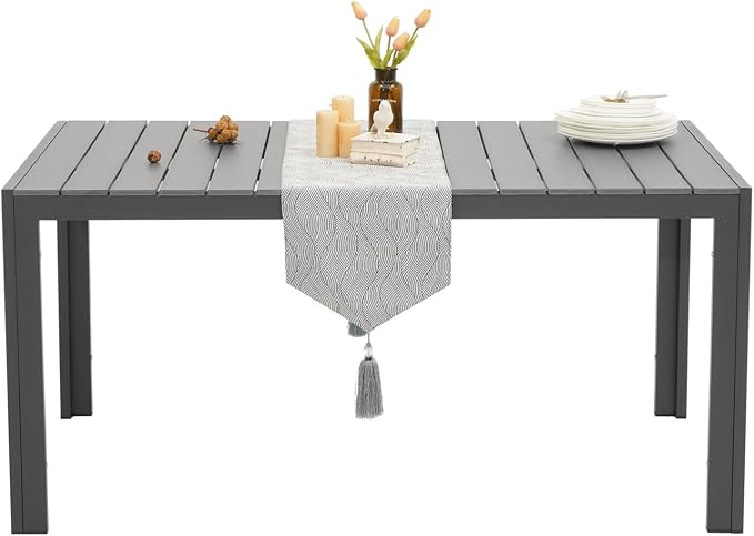 Outdoor Dining Table for 6 Person 60" Rectangular Patio Dining Table Outdoor Aluminum Tables for Garden Backyard Deck, Grey