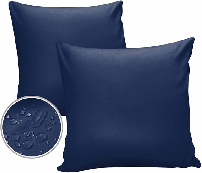 Outdoor Waterproof Throw Pillow Covers Set of 2 Navy Blue Pillowcases 18x18 Inches Solid Color Patio Decorative Pillows Cushion Case Patio Pillows for Couch Bed Chair Garden